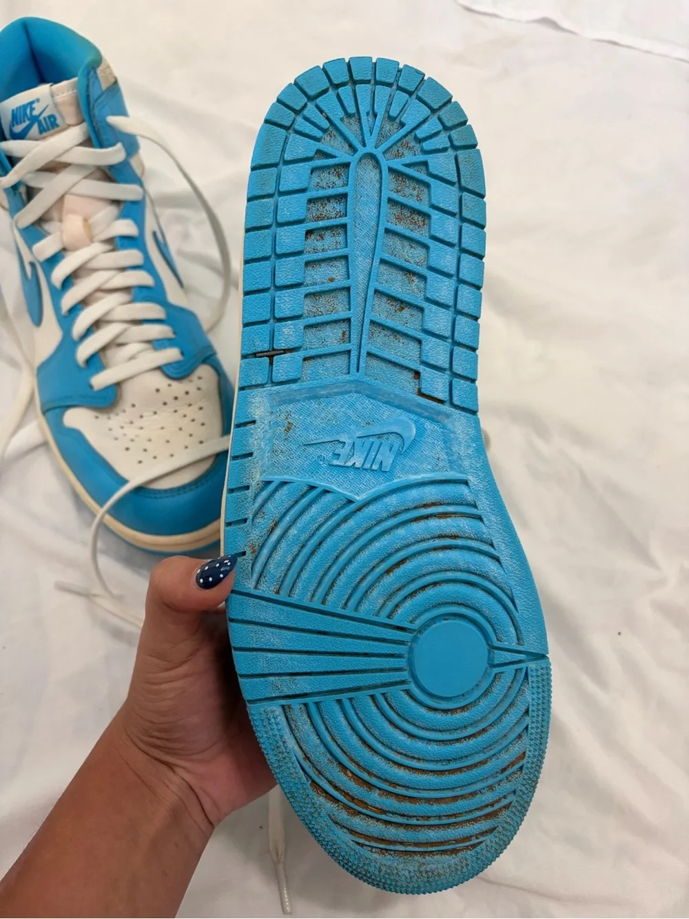 Jordan High-Top Sneakers in White and Bright Blue
